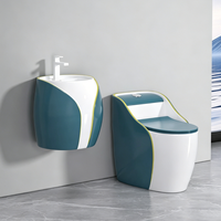 Nouvelle Conception Cuvette de Toilettes Ronde en Forme d'Œuf, Ligne Noire, WC en Céramique pour Salle de Bain, Toilettes Monobloc Couleur Œuf