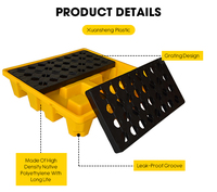 Palette de confinement anti-déversement à face unique en plastique pour produits chimiques industriels lourds, 4 fûts, contrôle de l'huile