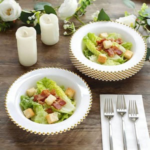 Tazones Desechables <span class=keywords><strong>de</strong></span> Plástico Blanco con Borde <span class=keywords><strong>de</strong></span> Perlas Doradas, Ideales para Fiestas, Picnics, Bodas, Catering, <span class=keywords><strong>Restaurantes</strong></span>, Venta al por Mayor - Product Image 2