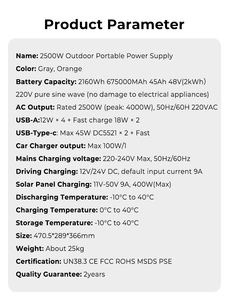हॉट बिक्री के सर्वश्रेष्ठ विक्रेता 2500 ऑल-इन-वन पावर स्टेशन 2kwh जीवन 100w pd वायरलेस चार्जिंग फास्ट चार्ज यू स्टॉक - Product Image 4