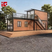 Casa Contenedor Prefabricada Desmontable de Lujo Moderna de Dos Pisos con Acabado de Madera para Cabañas, Hotel, Apartamento o Villa