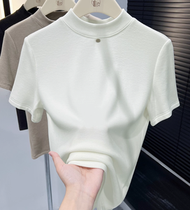 Áo thun nữ cổ tròn màu tím kiểu mới <span class=keywords><strong>2025</strong></span> thu đông dày dặn ấm áp chất liệu Lyocell/Acrylic/Len/Spandex chống nhăn - Product Image 5