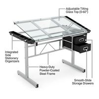Table de dessin industrielle avec organiseurs latéraux, station de croquis, bureau de graphisme d'ingénierie pour marqueurs et compas