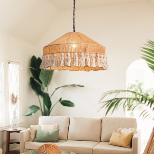 <span class=keywords><strong>Lampadario</strong></span> in Stile Wabi-sabi Vintage con Nappe in Corda di Canapa <span class=keywords><strong>Beige</strong></span> per Soggiorno, Camera da Letto e Sala da Pranzo - Product Image 3