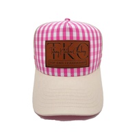 Casquette de camionneur vichy à profil haut personnalisé avec logo en cuir à 5 panneaux à rayures latérales Australian Country Club Outdoor Snap Hat