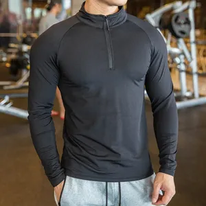 Men's 1/4 Zip Pullover Plain Long Sleeve Quick Dry Men Compression Fitness Running Sport T Shirts