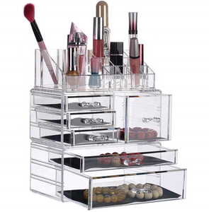 Organizzatore di trucco in acrilico con 5 cassetti organizzatore di gioielli portaoggetti per gioielli da tavolo impilabili pennelli da trucco chiaro - Product Image 3