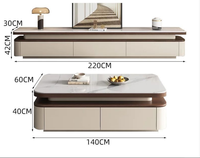 Meubles de salon - Ensemble moderne de meuble TV et table basse en bois et marbre avec rangement à tiroirs, meuble TV en bois, table à thé pour la maison