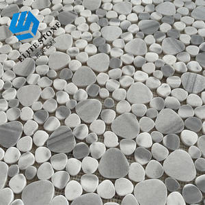 <span class=keywords><strong>Prix</strong></span> d'usine, mosaïque de marbre blanc à motif de galets polis pour le sol et la décoration murale de la salle de bain - Product Image 1