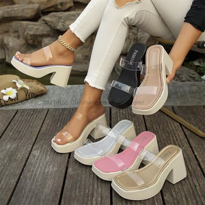 Summer New Women's Thick-Soled High-Heeled Slippers Cross-Border Transparent One-Word Sandals Fashionable Outdoor <b>Plus</b> <b>Size</b> - Product Image 4