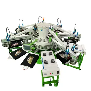 Octopus 6 Color 14 Station Full Automatic Textile Screen Printing Machine For Cloth Garment Fabric