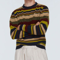 Pull en maille côtelée personnalisable d'hiver pour hommes Pull chaud à rayures en épissage multicolore