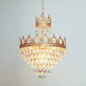 الحديثة الفاخرة إضاءة كريستالية للسطح القرون الوسطى قصر ديكور المنزل المعيشة الطعام غرفة فندق LED تاج الذهب شنق ضوء الثريا