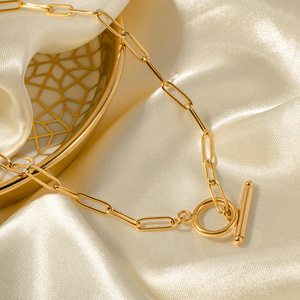 <b>Thick</b> Chain Electroplated 18K Gold Stainless Steel Necklace Paperclip Link OT Buckle Geometric Design Party Fashion Jewelry - Product Image 4