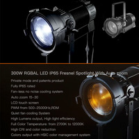 AOPU Lampu Fresnel LED 300W 2in1 Tahan Air dengan Zoom Otomatis, Peralatan Pencahayaan Studio TV untuk Panggung Luar Ruangan dan Klub