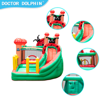 Château gonflable Doctor Dolphin avec toboggan pour usage domestique et extérieur, tissu Oxford, installation facile, capacité 135 kg, 3 passagers