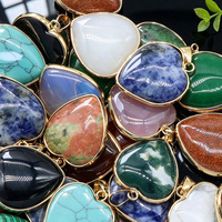 Pendentif Cœur en Pierre Naturelle Mixte Plaqué Or avec Breloque en Pierre Précieuse pour la Fabrication de Bijoux et Cadeaux (Vente en Gros)