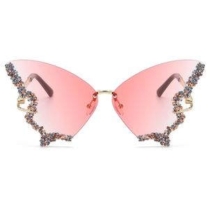 Gafas de sol de lujo para mujer con diseño de mariposa y diamantes, gafas de sol de mariposa sin montura con diamantes y cambio gradual de color para mujer - Product Image 1