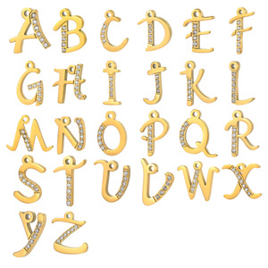 Colgante de letra cursiva con pavé |   Colgante de Letra Inicial del Alfabeto en Acero Inoxidable Chapado en Oro PVD de 18K para la Creación de Joyas |   Resistente al Agua y Duradero - Product Image 1