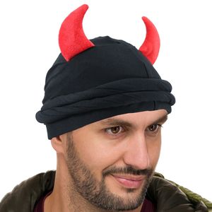 Moda Halloween Dress up Party Hat Hip Hop Skull Caps Devil Horn Turban Satin Lined Bonnet para Mujeres Hombres - Product Image 1