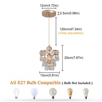 Luminaire suspendu en cristal avec ampoule E27/E26 en or créatif pour café, lustres, éclairage décoratif