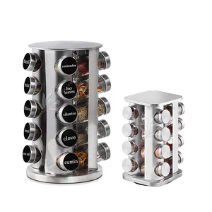 Revolving Spice Tower Stainless steel Rotating Spice Rack with 16 Spice Jars