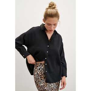 Camisa Básica Modal Negra para Mujer, Blusa Informal de Popelina con Botones, Estilo Diario, Diseño Sencillo - Product Image 2