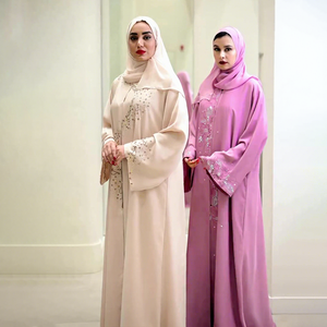 Conjunto de Abaya y Hiyab Abiertos con Pedrería Hotfix Estilo Dubái, Lujo Discreto, Venta al por Mayor, Abaya Abierta por Delante, Ropa Islámica Musulmana - Product Image 1