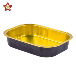 Contenedor Rectangular Desechable de Papel Aluminio Negro Dorado con Tapa, Bandeja de Papel Aluminio para Empacar Alimentos para Llevar - Product Image 1