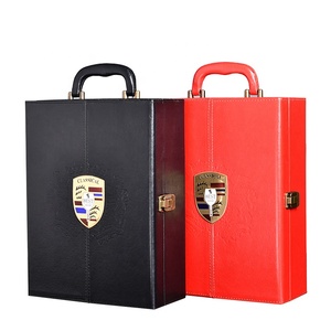 Fabricante al por mayor de lujo personalizado <span class=keywords><strong>2</strong></span> botellas de embalaje de marca famosa caja de vino tinto de cuero Pu con asa y accesorios para vino - Product Image 1