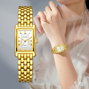 Montres LIGE ST6733 dorées élégantes pour femmes, bracelet vintage, cadran romain, boîtier <span class=keywords><strong>rectangulaire</strong></span>, <span class=keywords><strong>montre</strong></span> dorée étanche + boîte cadeau - Product Image 6