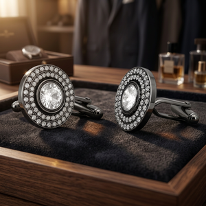 Boutons de manchette faits main en laiton noir canon de fusil, grand pavé de pierres CZ Polki au centre, design élégant, cadeau pour homme pour mariage, fiançailles, anniversaire, fête - Product Image 6