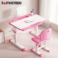 Ensemble bureau et chaise d'étude rose pour enfants avec bureau réglable en hauteur par manivelle et tiroir pour chambre, salle de classe, maison, école