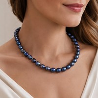 Perles de culture d'eau douce bleues naturelles 8-9mm ovales, haute brillance, en vrac, pour bijoux DIY, qualité A Chine, forme riz