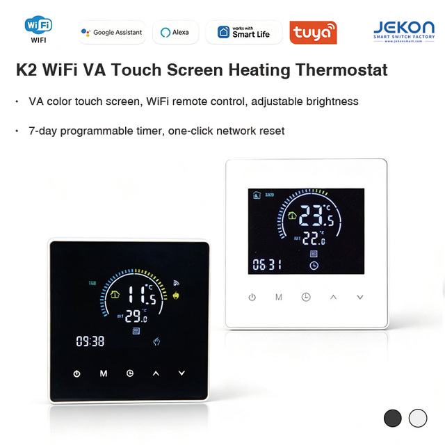 AC90V to 240V Wide Voltage Tuya WiFi K2 Touch Screen Thermostat Max 5500W Electric Heater Controller With Detachable 3m Sensor C