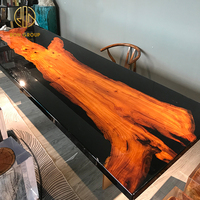 Meuble d'intérieur de luxe de style moderne, table à manger en résine époxy transparente en bois massif personnalisé