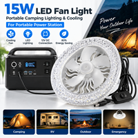 Ventilateur LED extérieur 15W, équipement portable de refroidissement et d'éclairage pour le camping, la pêche, les tentes et les situations d'urgence