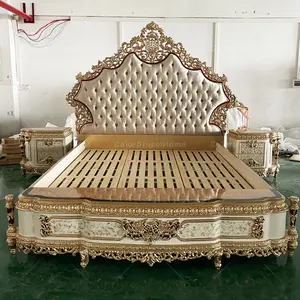Royal King Size Wooden Beds Frame Classic European Wood Carved Bed Room Furniture Bedroom Set
