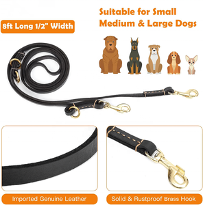 Sans enchevêtrement 2 animaux <span class=keywords><strong>de</strong></span> compagnie en cuir véritable chiens laisse glisser mains libres double démêler 360 Rotabl Double laisse pour chien avec 360 mousqueton pivotant - Product Image 3