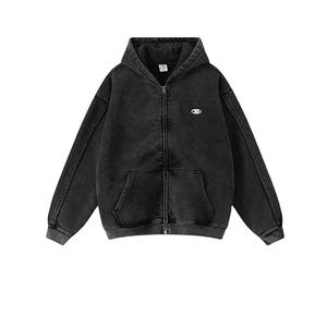 Sweat à capuche pour homme, collection Automne-Hiver 2026, style Hip-Hop urbain américain, avec broderie de lettres unie, bordure lâche, fermeture éclair, doublure polaire, 100% Coton - Product Image 2