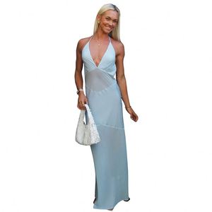 2025 estate nuovo puro desiderio fresco <span class=keywords><strong>maglia</strong></span> Splicing tracolla aperta posteriore <span class=keywords><strong>abito</strong></span> lungo - Product Image 5