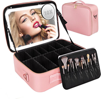 Sacs et trousses de maquillage LED portables en tissu Oxford, organiseur de voyage multi-couches pliable avec fermeture éclair et miroir