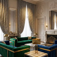 Rideau plissé sur mesure de luxe à plis en S, draperie jacquard géométrique moderne pour projets hôteliers et villas