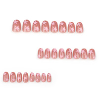 Design JP3743 Vente en gros de haute qualité Rond court avec étoiles roses Ongles à coller Ongles artificiels réutilisables