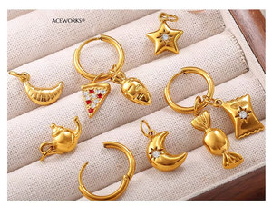 Gourmet Gallery |   Pendentif breloque en acier inoxydable plaqué or PVD 18 carats pour la fabrication de bijoux (thème boulangerie, aliments, fruits) |   Imperméable et durable - Product Image 4