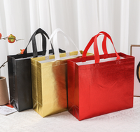 Sac de courses réutilisable de haute qualité en non-tissé, avec film imperméable, finition métallique brillante, poignée unie, motif uni, tendance