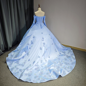 ชุดราตรีของผู้หญิง6705งานกลางคืนสีฟ้าท้องฟ้า3D ลายดอกไม้มีสไตล์ - Product Image 3