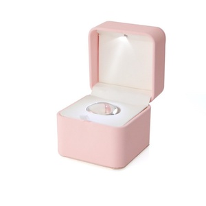 Drawer <b>Box</b> Base an Lid Packaging New Creative PU Leather LED Light Valentine's Day Proposal Ring <b>Box</b> with Loupe Factory - Product Image 3