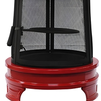 Brasero d'extérieur en émail rouge avec cheminée longue, foyer de jardin autoportant, chauffage au bois pour barbecue