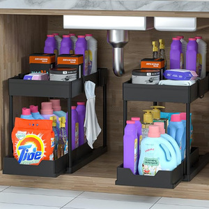 Étagère de rangement à <span class=keywords><strong>épices</strong></span> en plastique à double couche, extractible, organisateur domestique, étagère de rangement <span class=keywords><strong>sous</strong></span> l'évier, pour la cuisine - Product Image 1